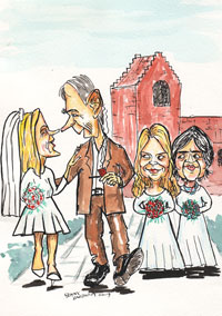 Helle og Villys bryllup. brudepiger er Margrethe Vestager og Johanne Schmidth-Nielsen.